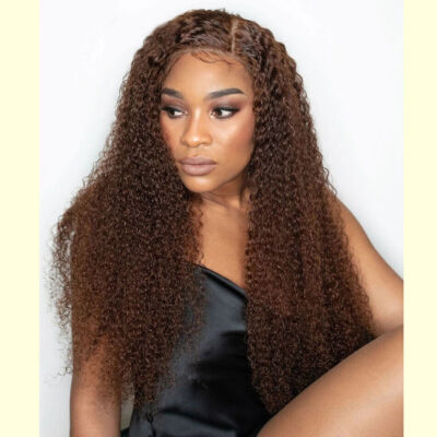 Afro Deep Curly Wig 13x4 Lace Frontal Wigs Brown Curly Glueless