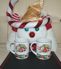 2 Vintage Tiffany  Co. 1992   Tiffany Holly  Coffee Mug Cup Christmas Red Trim