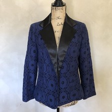 NWT Chico  s navy blue and black lacey overlay blazer jacket size 8 medium