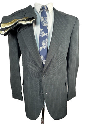 Mens Gray Pinstripe CLASSIC FIT Flat Front 2pc Suit 42R Jacket 36x26 Pant