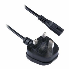 Black & white Long UK Mains Power Lead Cable LED TV Fig 8 2 Pin 0.5 1m 2m 3m 5m