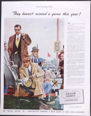 Vintage Magazine Ad 1937 Arrow Shirts Football Game Breaking Bottles Open