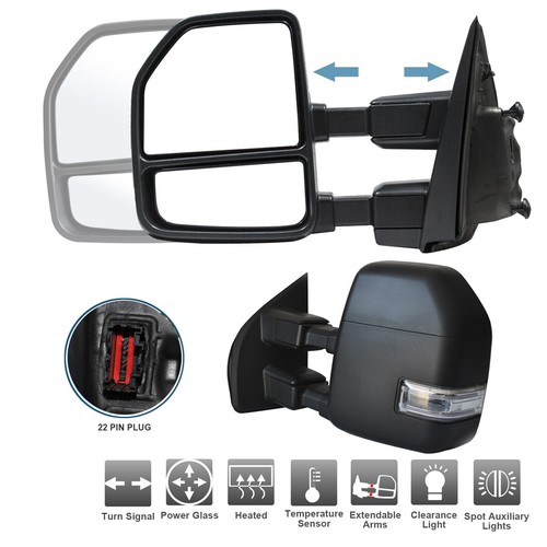 Towing Mirrors For 18-20 Ford F250-F550 Super Duty Power Heated LED Turn Signal - Picture 2 of 12