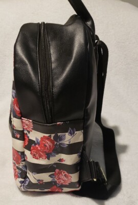 BETSEY JOHNSON Backpack Full-Size Floral Black/White Stripe  display picture 3