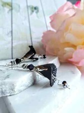Lucite Flower Earrings Black, Tulip-Rose-Lily...