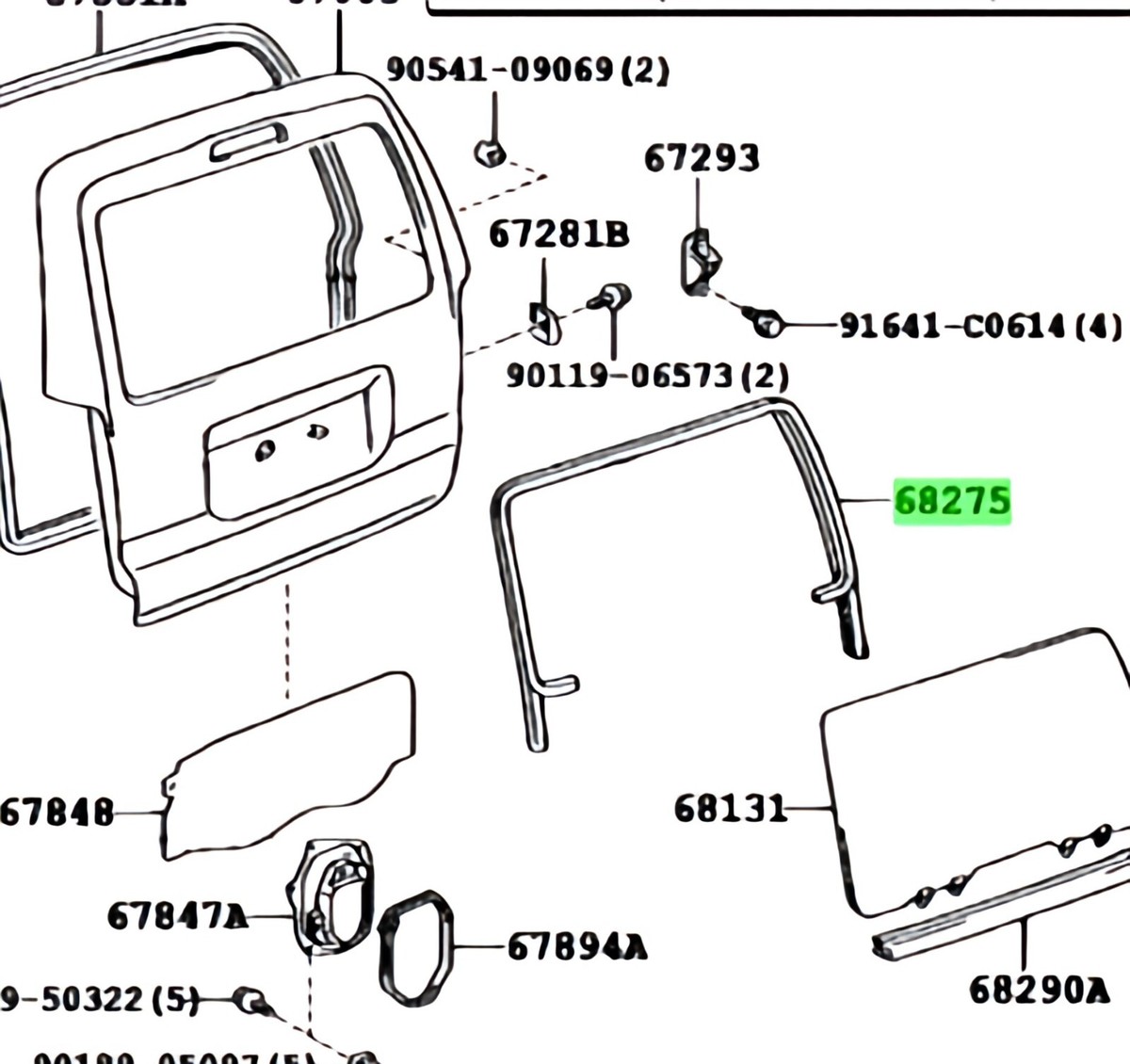 Genuine OEM Toyota 68275-35020 Rear Back Glass Weatherstrip 2003