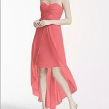 David s Bridal Womens Sz 8 Strapless High Low Dress with Front Detail Coral Reef