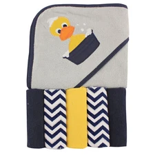 Luvable Friends Baby Unisex Hooded Towel with Five Washcloths, Duck, One Size