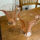 Anchor Hocking  Block Optic Pink Creamer and Open Sugar Set Vintage