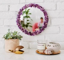 Round Amethyst Mirror , Purple Wall Mirror , Bedroom Mirror , Home Looking Glass
