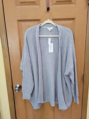 Haven Well Within Cardigan Womens Large Open Front Gray Cable Knit Cotton