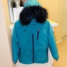 wantdo Girls' Waterproof Winter Snow Ski Jacket Teal Green w/Black Fur sz 10-12