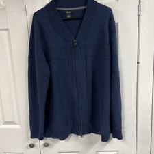 Mens ALFANI Navy Blue Cotton Knit 2 Way Zip Cardigan. Size XL