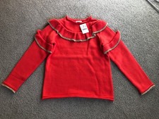 SZ 10 J.CREW CREWCUTS Girl Two-Tone Ruffle-Trimmed Rollneck Sweater K5749