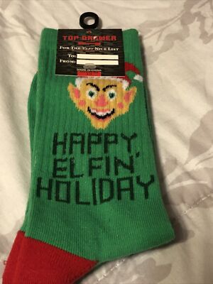 Top Drawer Men s 4-16 Happy Elfin Holiday Christmas Socks