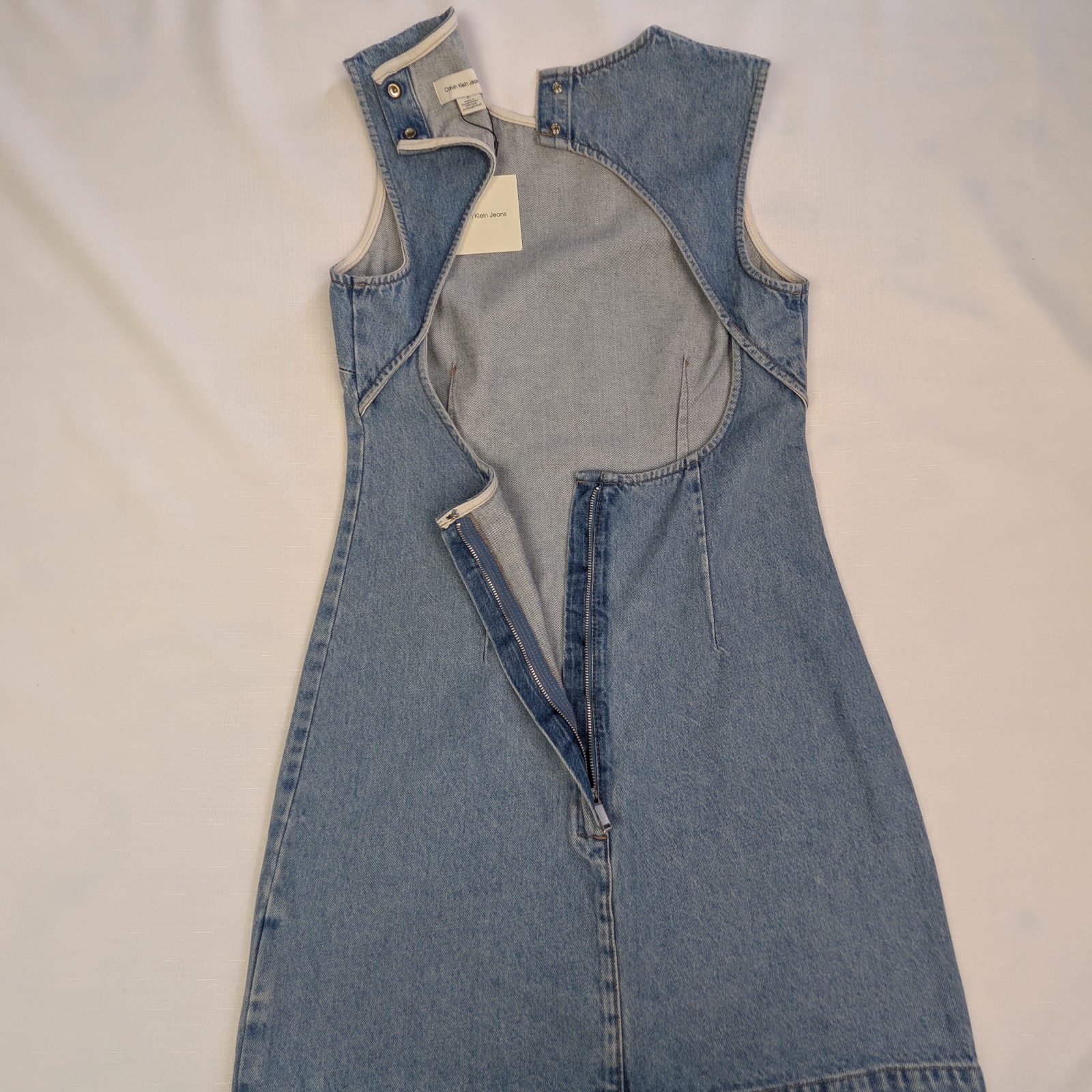 Calvin Klein Jeans Denim Mini Dress Womens Medium Blue Cap Sleeve Open Back NWT thumbnail 5
