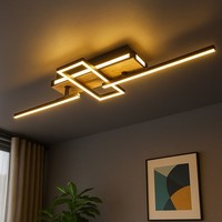 Deckenleuchte Deckenlampe Wohnzimmerlampe Schwarz 3 Stufen Holzoptik Led L 68 Cm