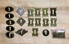 NOS Reproduction Brass Escutcheons Keyhole Covers Mixed Lot of 18 with Brads