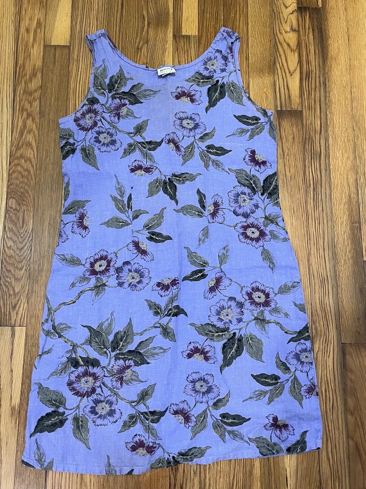 Habitat Sundress 100% Linen Floral Sleeveless Scoop Neck Knee Length Purple S-image