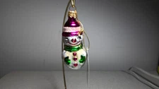 Vintage Romanian Hand Blown/Hand Painted Glass Snowman Ornament 3.5"