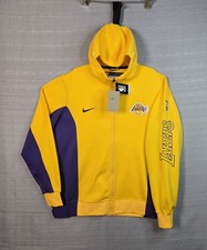 NIKE Los Angeles Lakers Hoodie XL Mens Yellow Purple Therma Flex Full Zip NBA