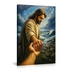 Jesus Christ Helping Hand Wall Art Canvas Poster Inspirational Religious Decor