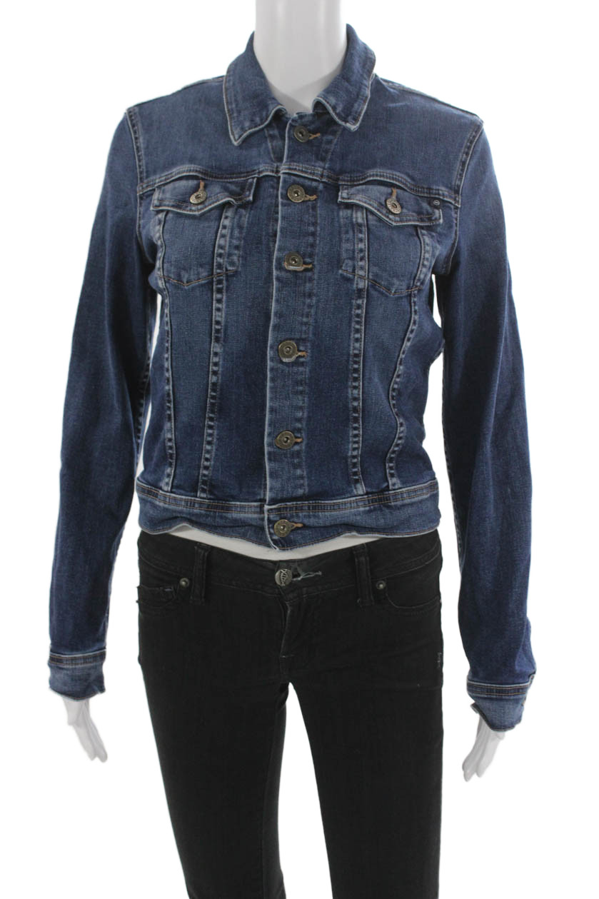AG Womens Blue Basic Jacket Long Sleeve Button Cotton Blend Size SFree Shipping in US $100+ Orders | $6.95 Orders Below