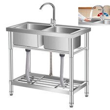 Küchenspüle Doppelbecken Spültisch Gastrospüle Waschtisch Edelstahl Wasserhahn