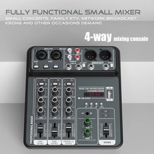 4 Channel Audio Mixer with 48V Phantom Power, USB, Bluetooth for Karaoke & DJ