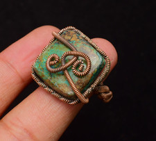 Azurite Gemstone Copper Wire Wrapped Handmade Jewelry Ring Size 9