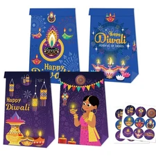 ALIBBON 12 Pcs Happy Diwali Gift Bags, Party Supplies, Inches, Style1 