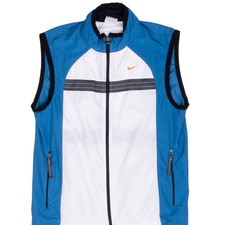 VINTAGE NIKE WHITE BLUE SWOOSH RUNNING VEST JACKET 1990S SMALL WOMEN