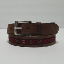 VTG Old West Leather Belt Men's 32 Buffalo Nickel Southwest Aztec Needlepoint