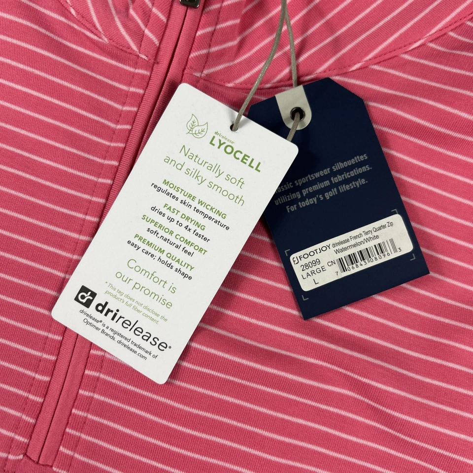 FootJoy Golf Pullover French Terry 1/4 Zip Large Pink Striped Lyocell MSRP $115 - Image 2 of 4