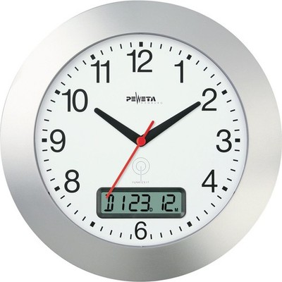 Wanduhr Funkuhr mattsilber D.300mm Zahlen analog Dekouhr Uhr Wall clock digital