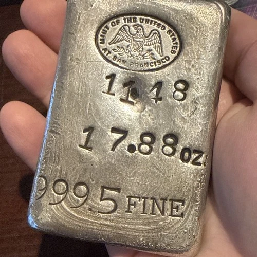 US Mint San Francisco Assay Silver Ingot Bar 999.5 Fine 17.88 Oz Troy #1148