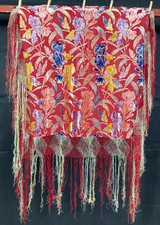 Vintage Silk Embroidered Manton de Manila Multicolor Lame Piano Shawl 88x88 cm