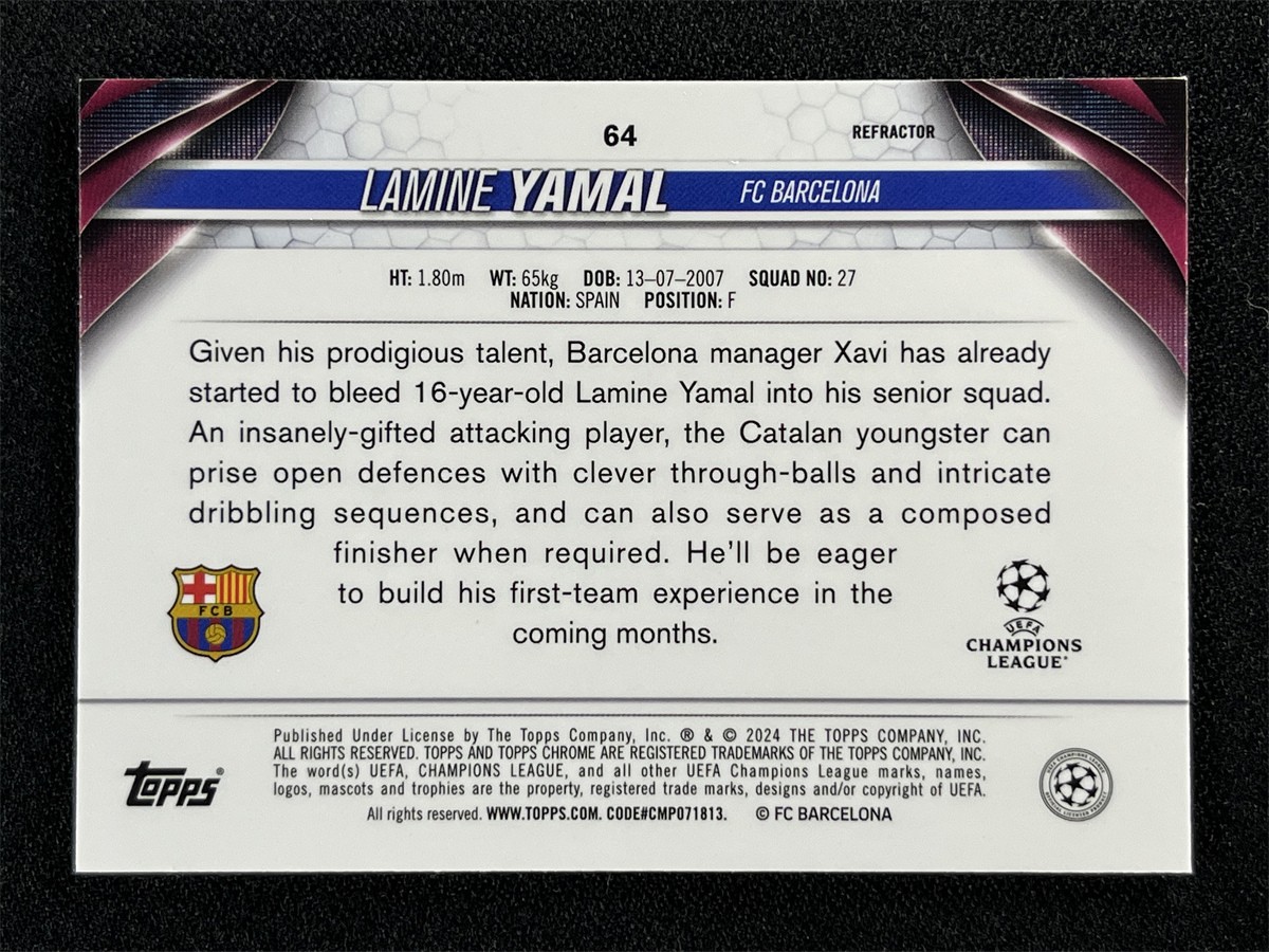 2023-24 Topps Chrome UEFA Lamine Yamal #64 Silver Refractor Rookie RC &08071 view 2