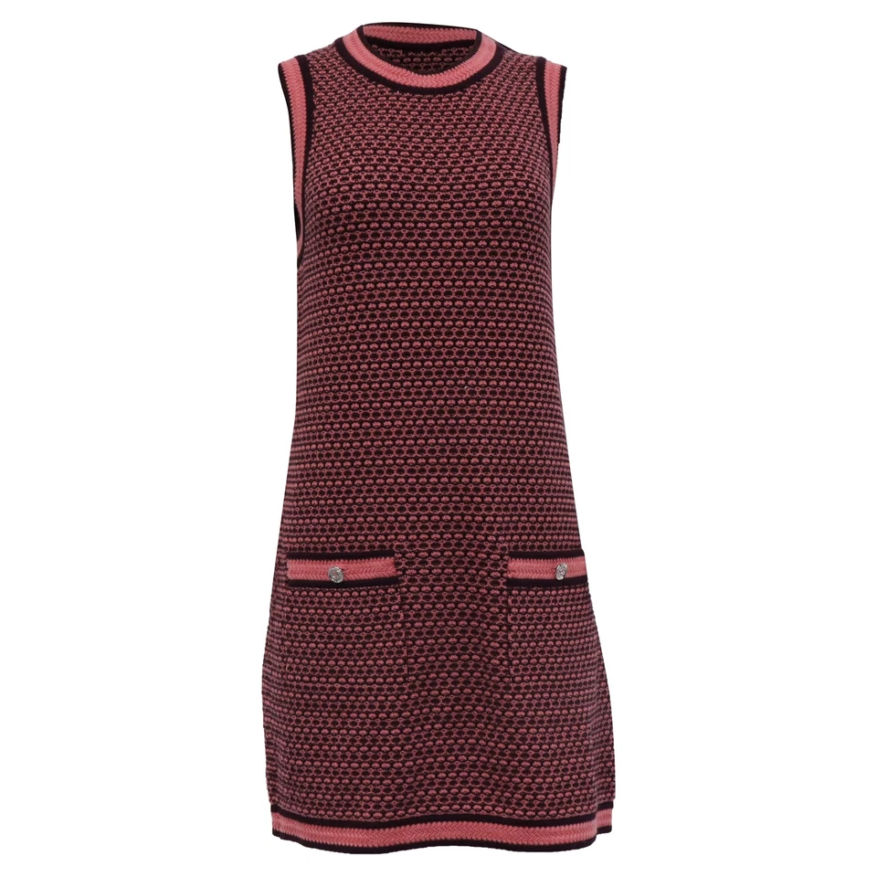 Mini vestido Chanel de malha sem mangas em cashmere feminino rosa tamanho 40