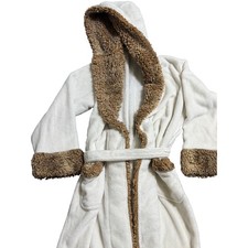 Pottery Barn Size Medium Plush White Faux Fur Long Bath Robe Spa Lounge