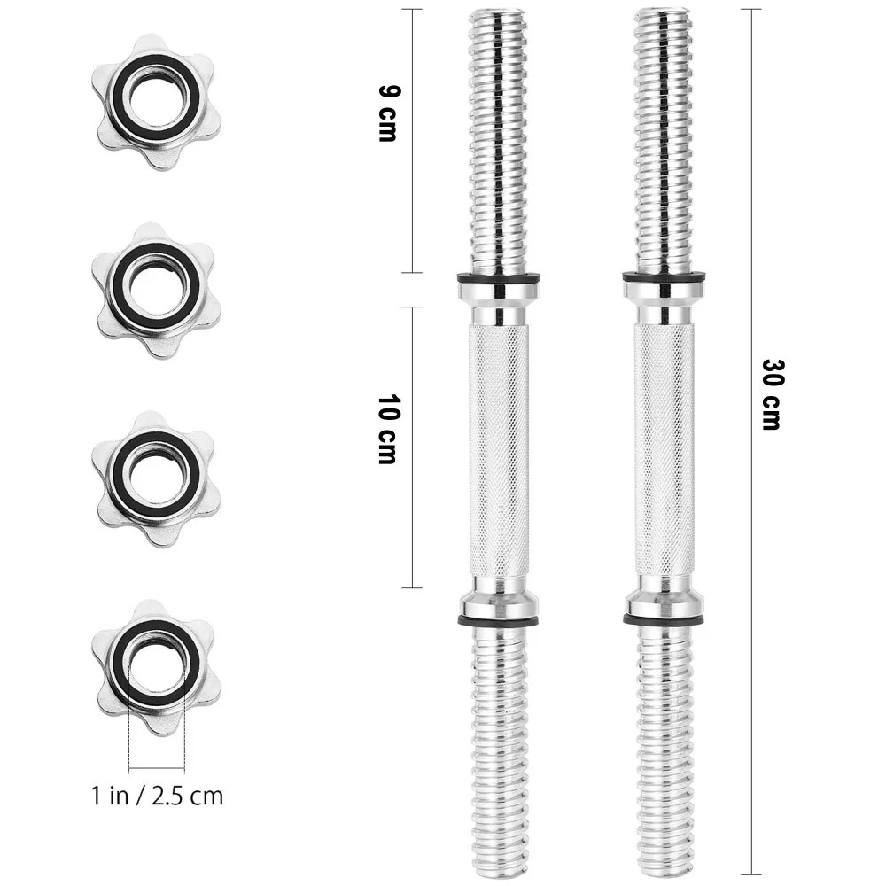 2 Manubri Filettati Da 30cm Per Sollevamento Pesi Sport Allenamento Palestra foto 3