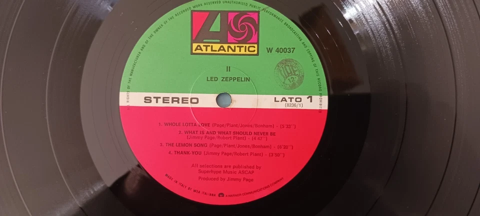 RARE LED ZEPPELIN II LP VINYL 33 TOURS 1969 ATLANTIC W 40037 MADE in ITALY - Photo 4/4