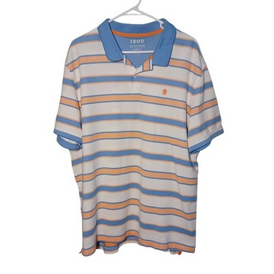 Izod Men's Polo Shirt White Blue Orange Size XXL Advantage Performance Stretch 