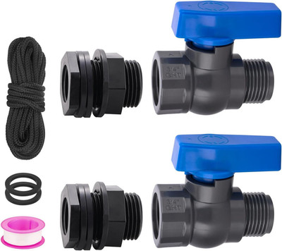PVC Rain Barrel Spigot Kit 2 Pack 3/4'' GHT Garden Hose Shut off Valve with Bulkh