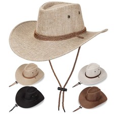 Western Cowboy Cowgirl Hat with Adjustable Strap Men Women Retro Wide Brim Mesh
