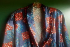 Vtg 1940's Men's Dressing Robe Smoking Jacket EU Deco Satin Sz 46 Rayon Wool