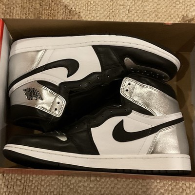 Nike Air Jordan 1 Men's High Leather Kicks Black/White/Silver NOT CREASED UNWORN
