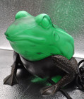 Beautiful Vtg Green Glass Frog Accent Lamp Antique Bronze Base C Sadek 1996