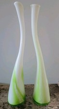 Murano Style Hand Blown Stretched Art Glass Pair of Vases 21 In Tall Green
