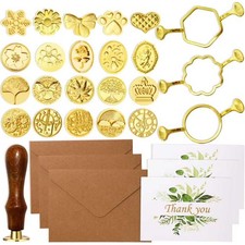 30Pcs Wax Seal Stamp Kit,Vintage Classic Sealing Wax Stamp Heads with Wooden ...